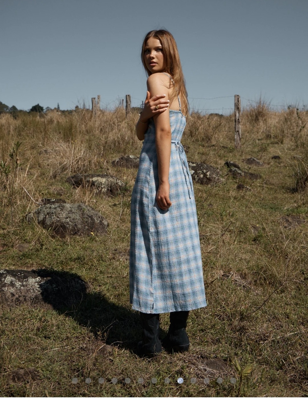 Afends Blue Plaid Midi Sundress